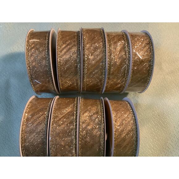Christmas Ribbon 9 New Rolls Gold Sparkle - Picture 1 of 2